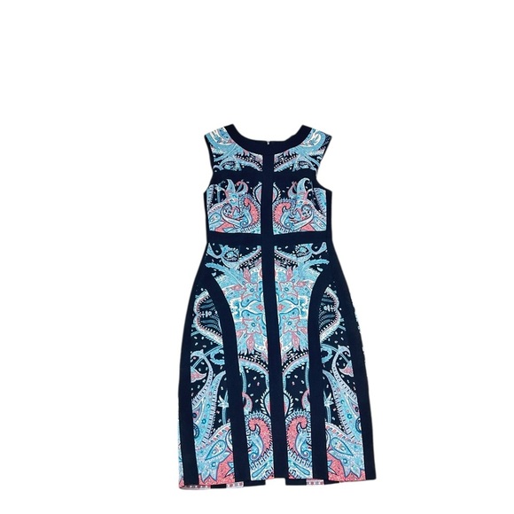 BCBGMaxAzria Tahiti Black, Blue, pink lined sleeveless Paisley sheath Dress sz 2 - Picture 4 of 10